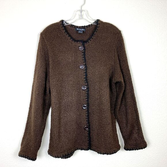 Wooden Ships Women's Button Front  Cardigan Size M/L Brown Black Career School - Picture 1 of 5